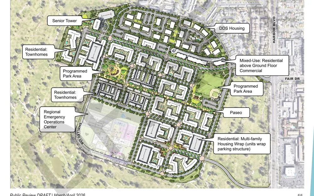Official conceptual site plan from the City of Costa Mesa draft Specific Plan